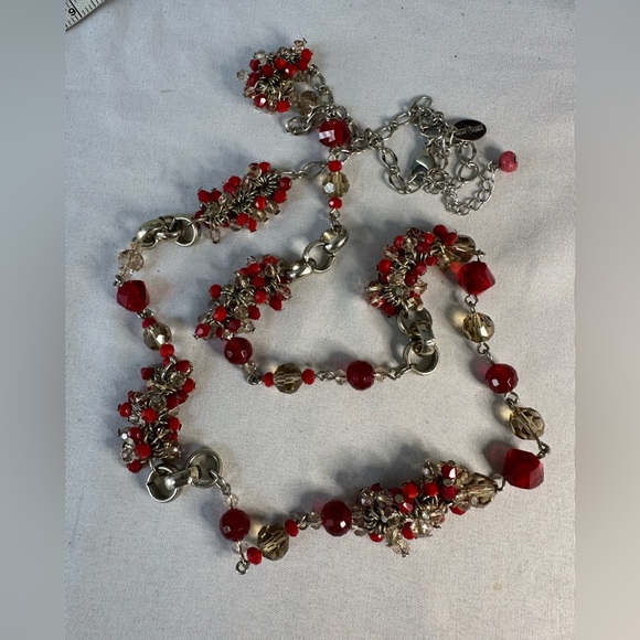 WHBM cluster crystal red blush amber colored necklace - Picture 4 of 7